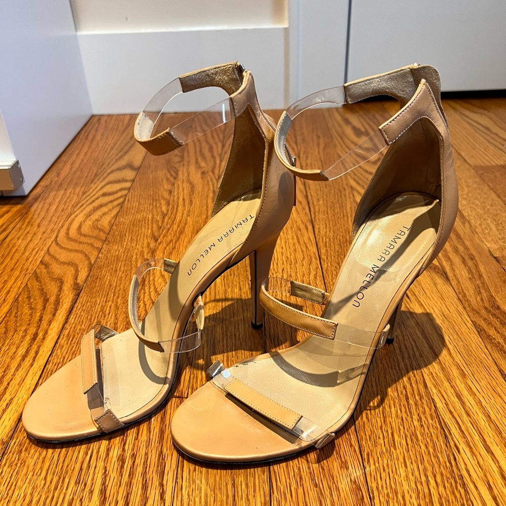 Tamara Mellon frontline 105 PVC and nappa leather sandals
